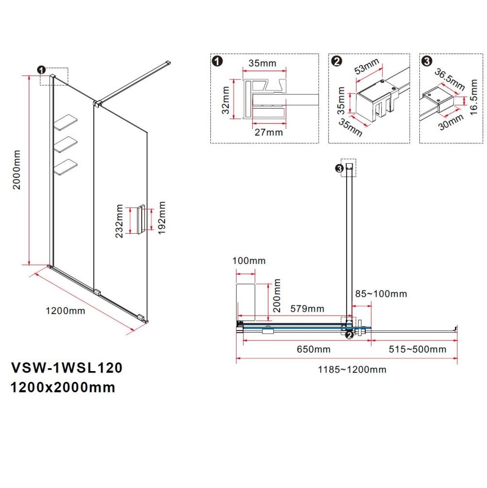 Душевая перегородка Vincea Walk-In 120 Черный / Янтарное — изображение 6